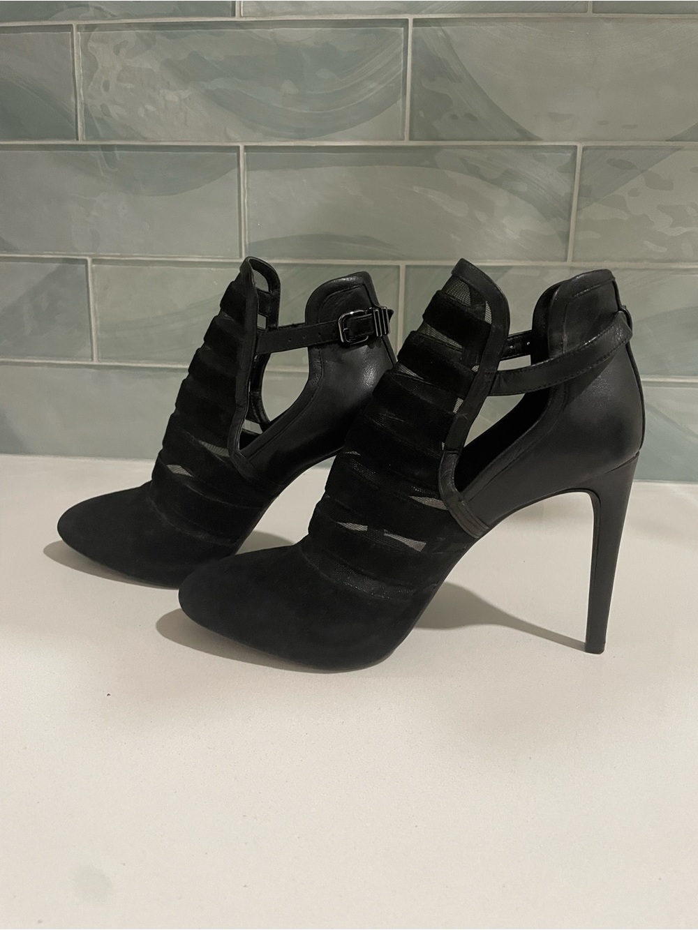 Gianni Bini Black Strappy Cutout Stiletto Booties
